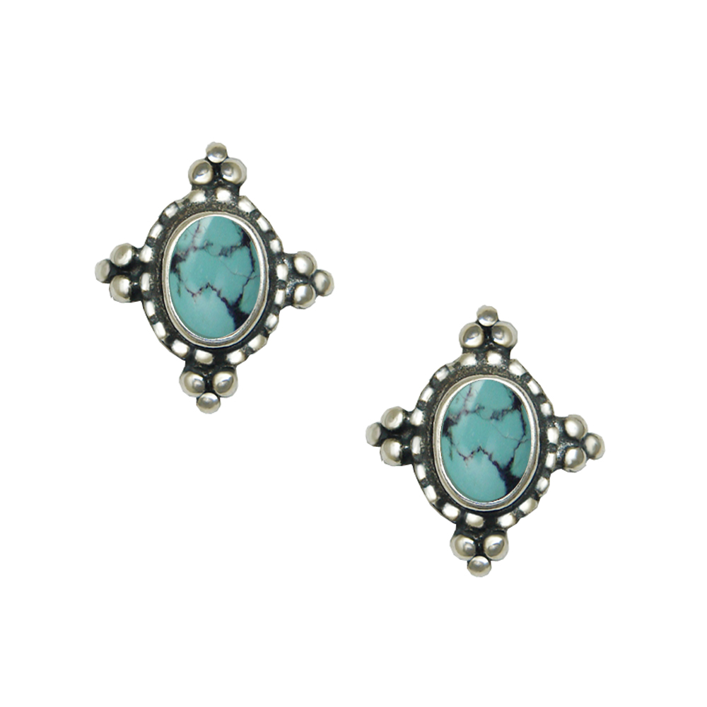 Sterling Silver Little Chinese Turquoise Drop Post Stud Earrings